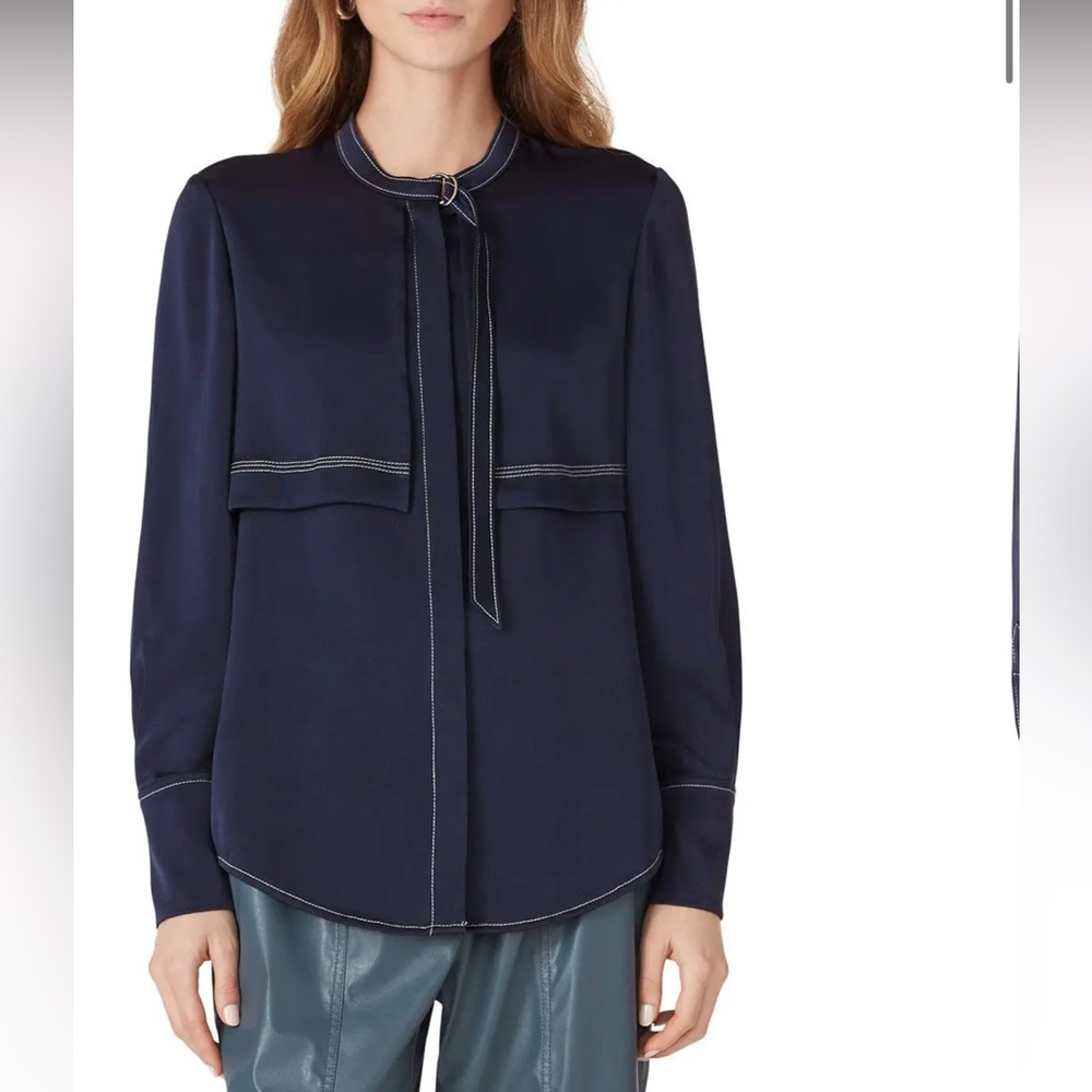 Rebecca Taylor Navy Bow Tie Long Sleeve Blouse